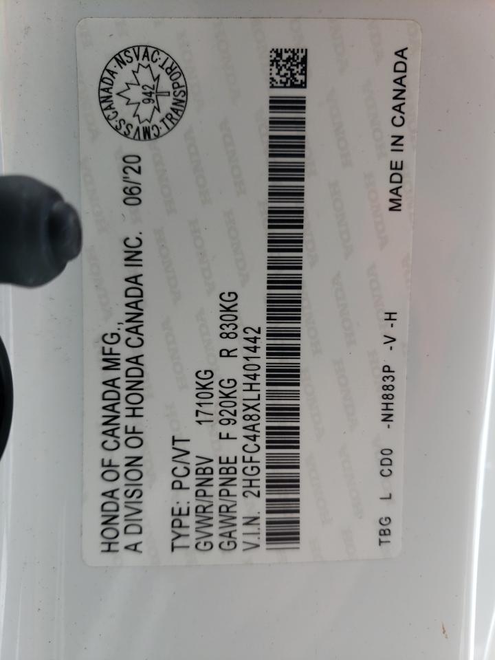 2HGFC4A8XLH401442 HONDA CIVIC 2020