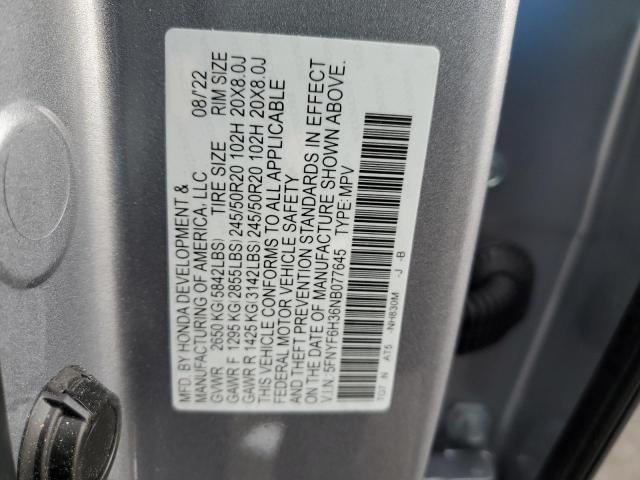 2022 HONDA PILOT SPOR 5FNYF6H36NB077645