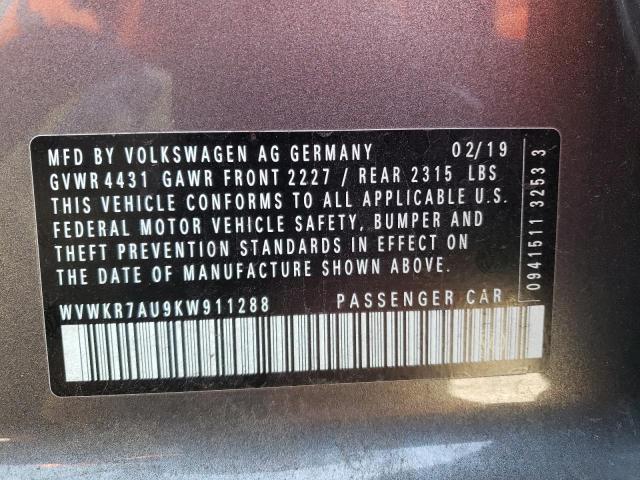 2019 VOLKSWAGEN E-GOLF SE - WVWKR7AU9KW911288