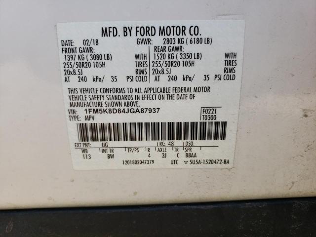 1FM5K8D84JGA87937 Ford EXPLORER XLT