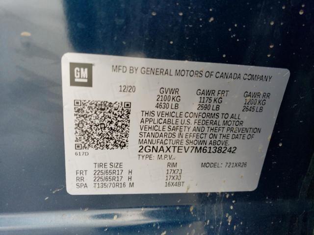 2021 CHEVROLET EQUINOX LT - 2GNAXTEV7M6138242