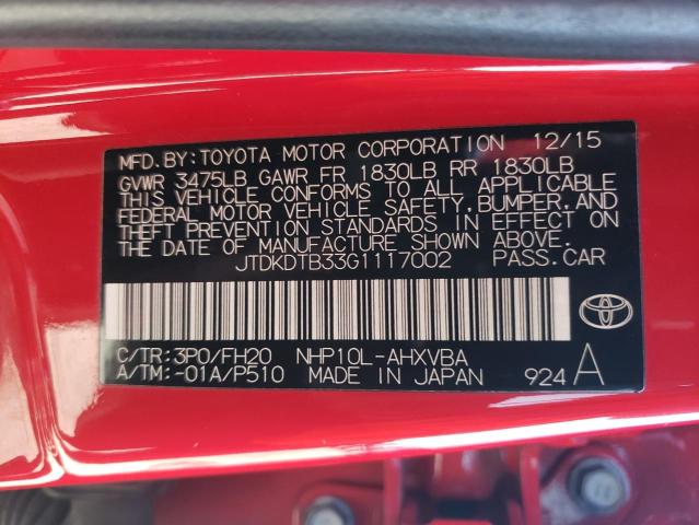 2016 TOYOTA PRIUS C FO - JTDKDTB33G1117002