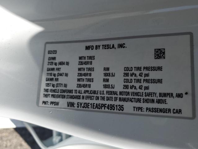 5YJ3E1EA5PF495135 Tesla MODEL 3