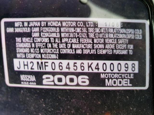 2006 HONDA NSS250 A JH2MF06456K400098