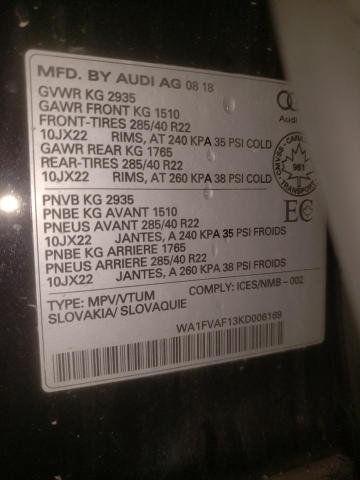 2019 AUDI Q8 PRESTIG WA1FVAF13KD006169