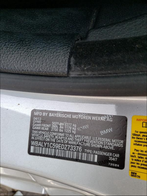 2014 BMW 640 XI WBALY1C59EDZ73376