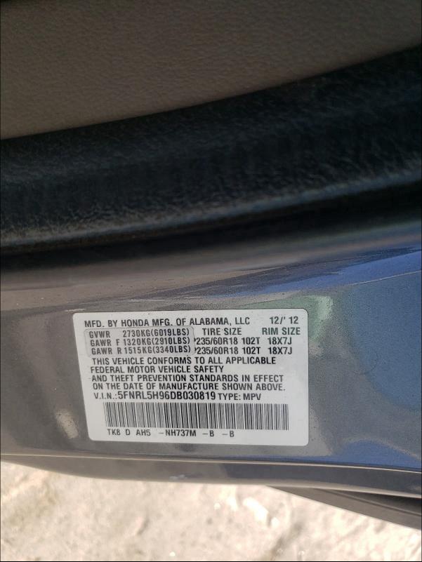 2013 HONDA ODYSSEY TO 5FNRL5H96DB030819