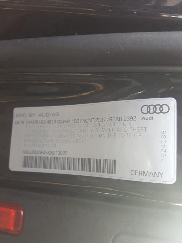 2019 AUDI A4 PREMIUM WAUGMAF45KN013025