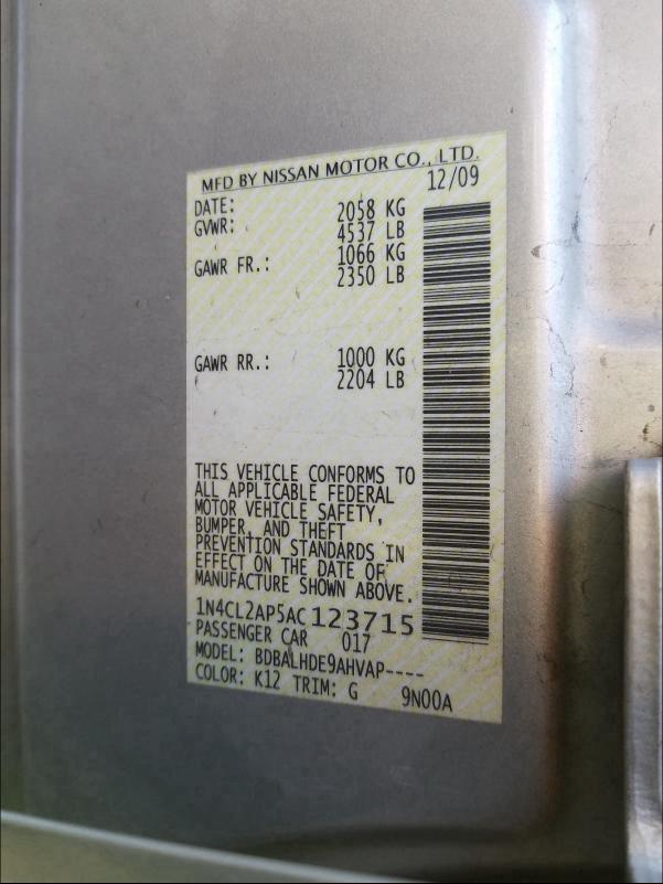 2010 NISSAN ALTIMA HYB 1N4CL2AP5AC123715