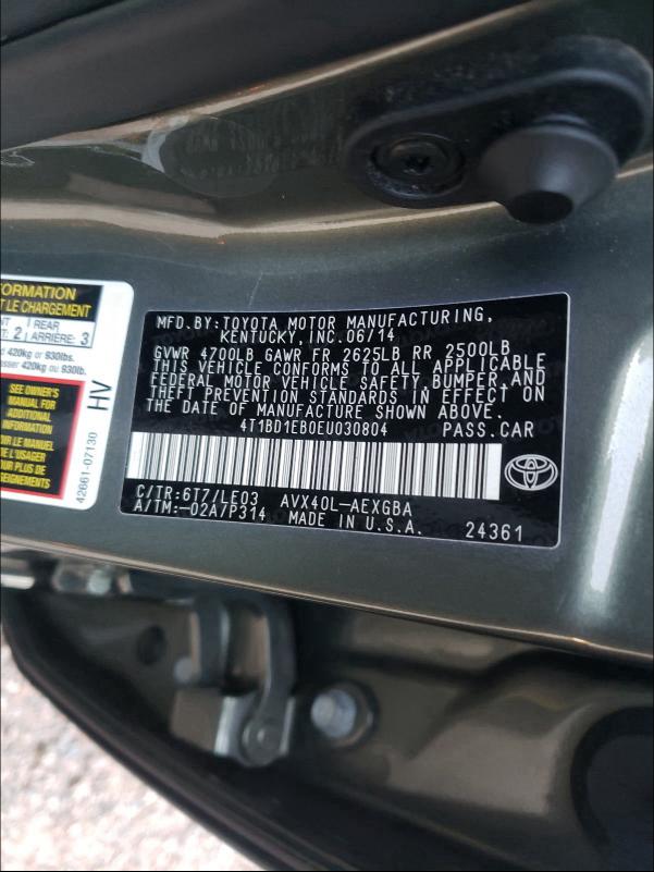 2014 TOYOTA AVALON HYB 4T1BD1EB0EU030804