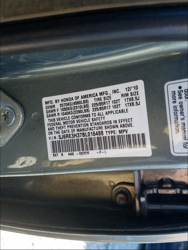 2011 HONDA CR-V LX 5J6RE3H37BL016488