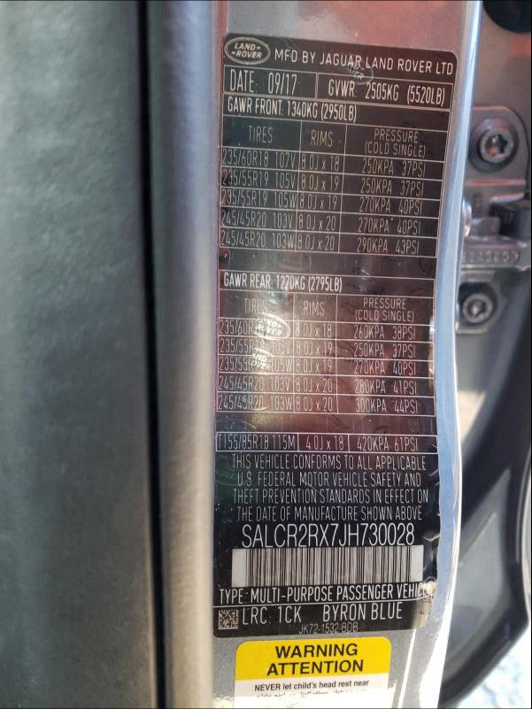 2018 LAND ROVER DISCOVERY SALCR2RX7JH730028