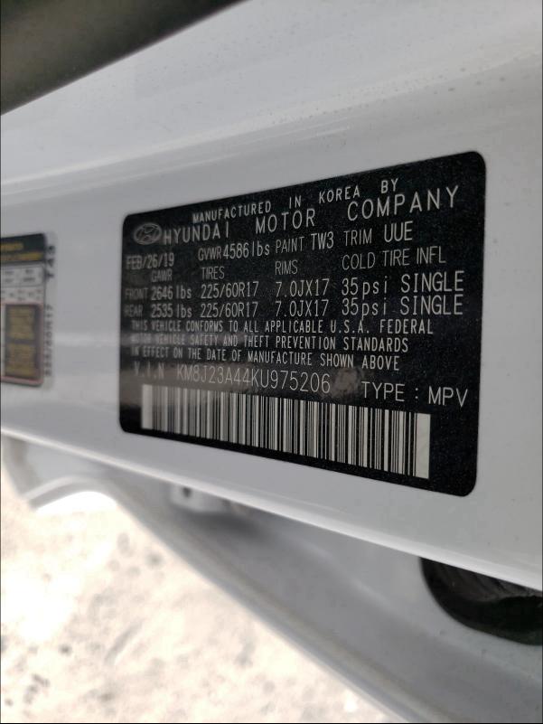 2019 HYUNDAI TUCSON SE KM8J23A44KU975206