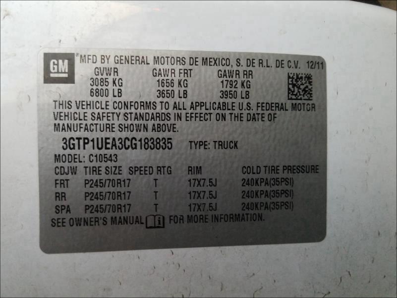 2012 GMC SIERRA C15 - 3GTP1UEA3CG183835