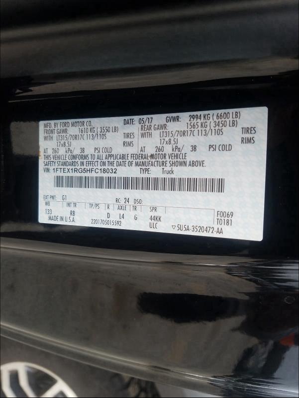 2017 FORD F150 RAPTO 1FTEX1RG5HFC18032