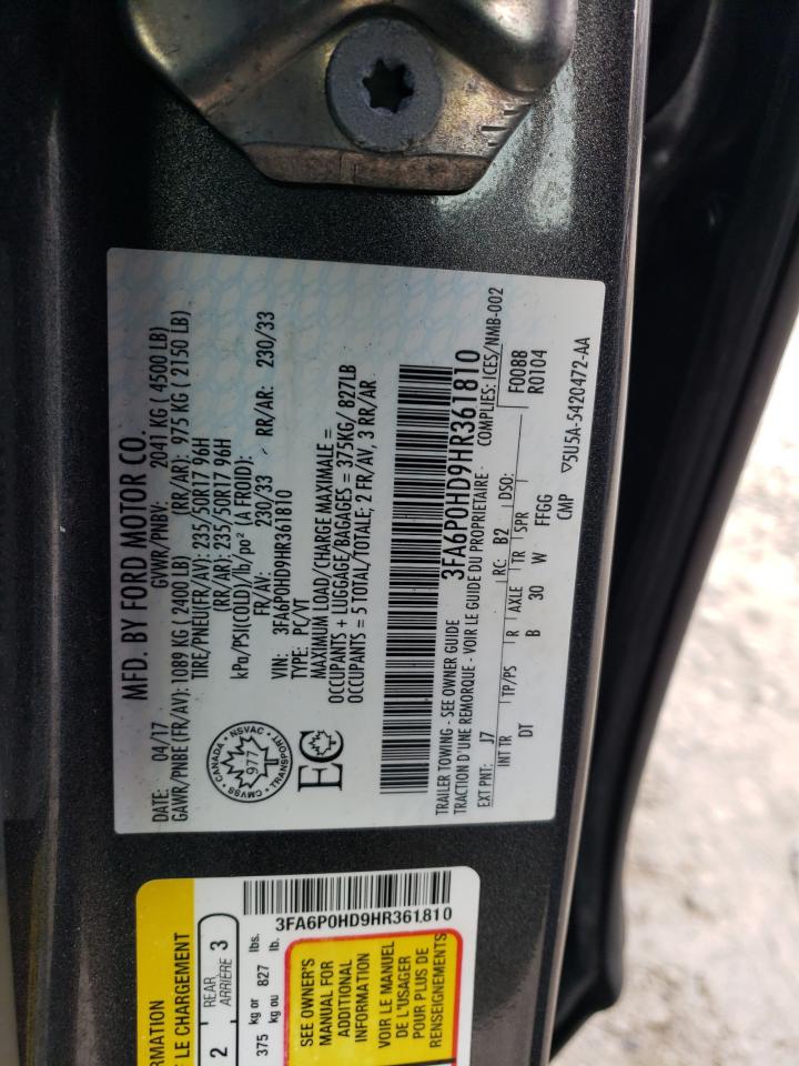 3FA6P0HD9HR361810 FORD FUSION 2017