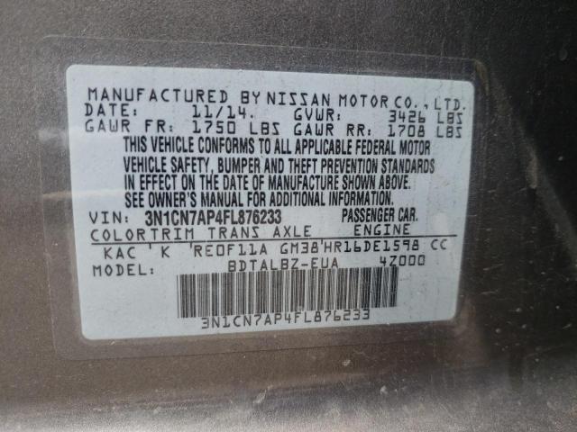 2015 NISSAN VERSA SV W 3N1CN7AP4FL876233