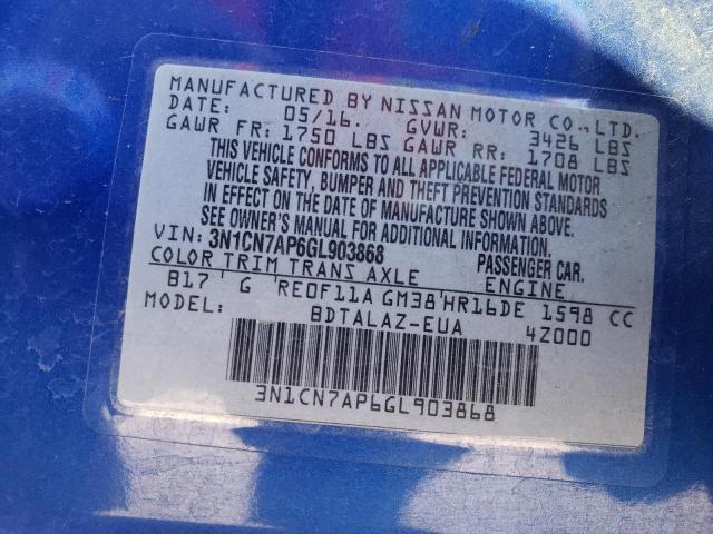 3N1CN7AP6GL903868 Nissan VERSA S