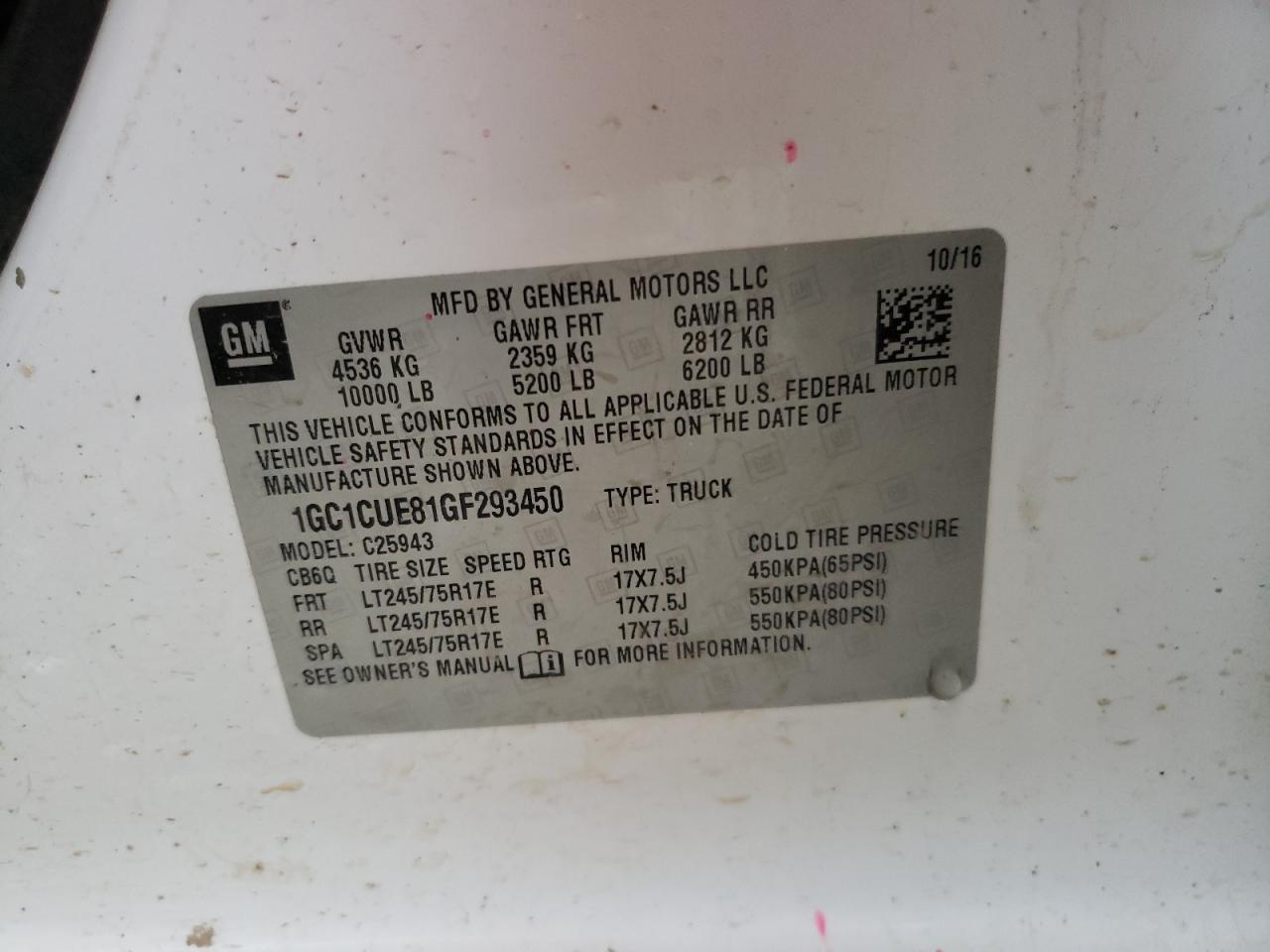 1GC1CUE81GF293450 CHEVROLET ALL Models 2016