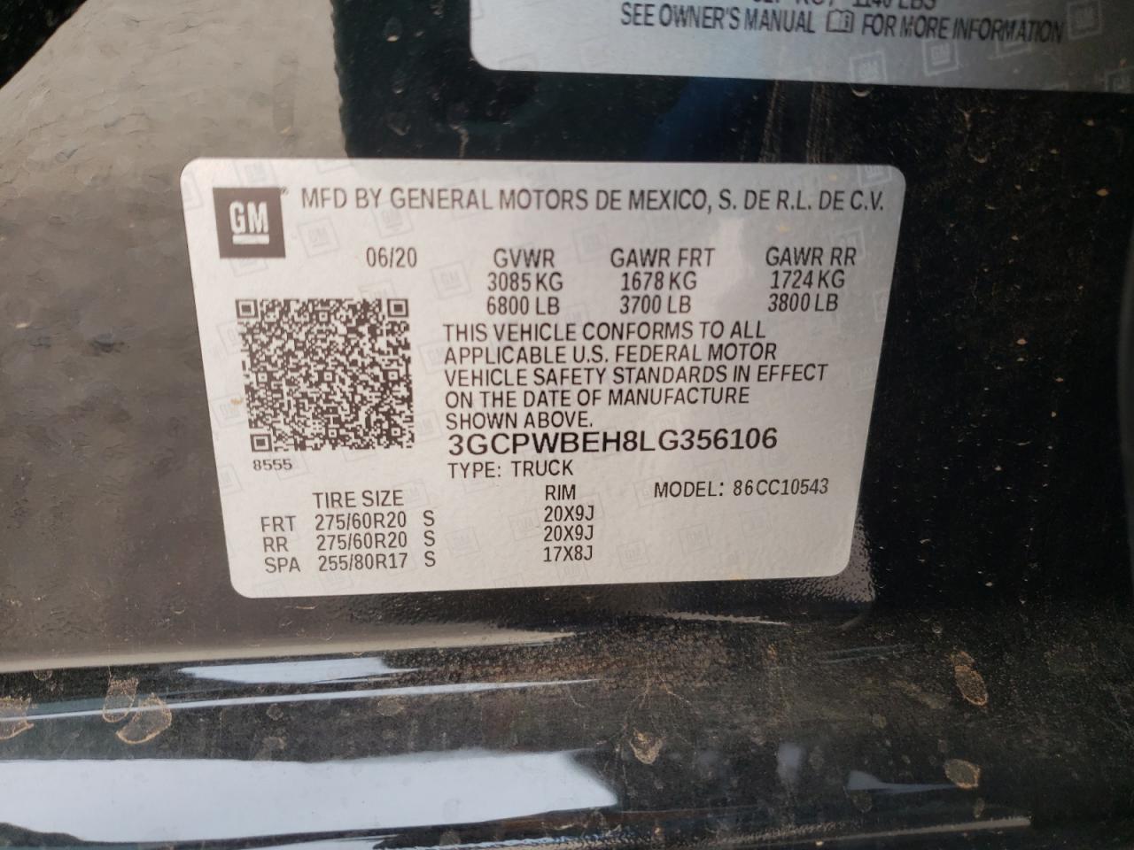 3GCPWBEH8LG356106 CHEVROLET ALL Models 2020