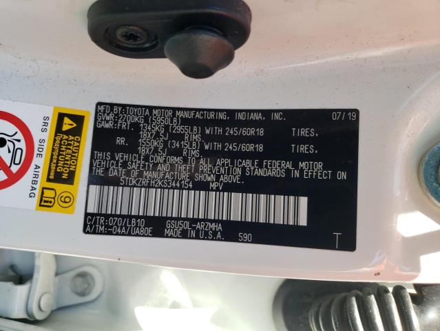 5TDKZRFH2KS344154 Toyota Highlander Se