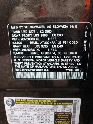 2015 VOLKSWAGEN TOUAREG V6 - WVGEF9BP8FD005155