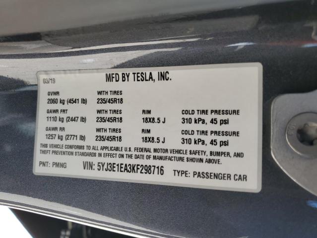 5YJ3E1EA3KF298716 Tesla MODEL 3