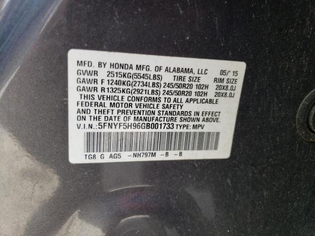 2016 HONDA PILOT TOUR - 5FNYF5H96GB001733