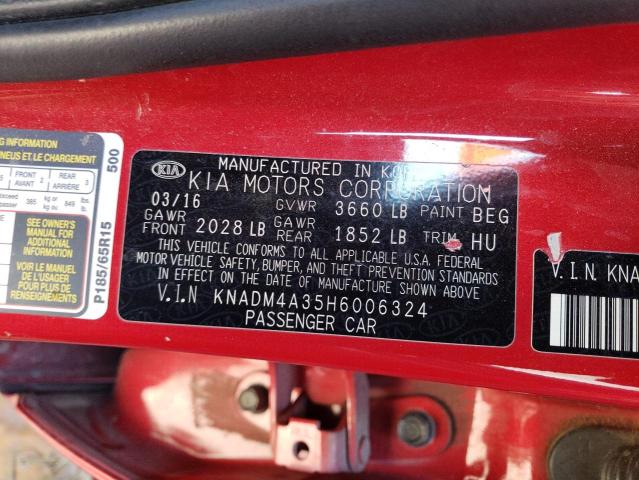 KNADM4A35H6006324 KIA RIO LX