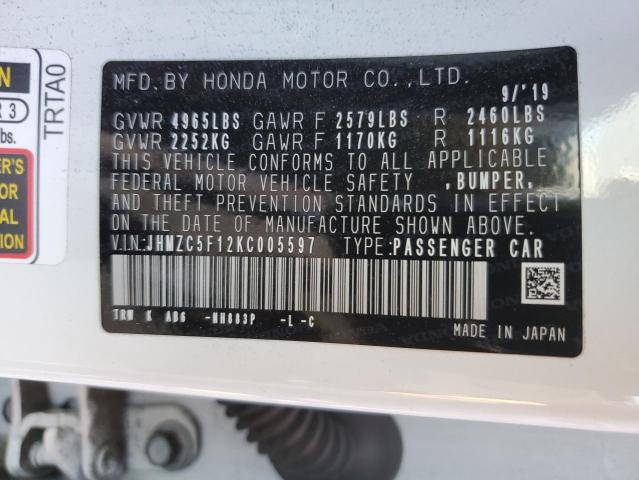 2019 HONDA CLARITY - JHMZC5F12KC005597
