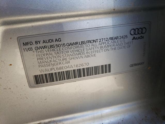 2004 Audi S4 VIN: WAUPL68E04A162670 Lot: 45768223