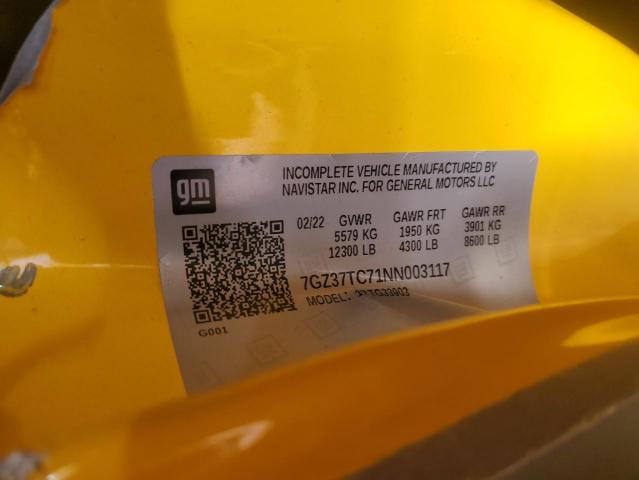 2022 GMC SAVANA CUT 7GZ37TC71NN003117