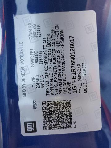 2022 CHEVROLET CAMARO LT1 1G1FE1R76N0128017