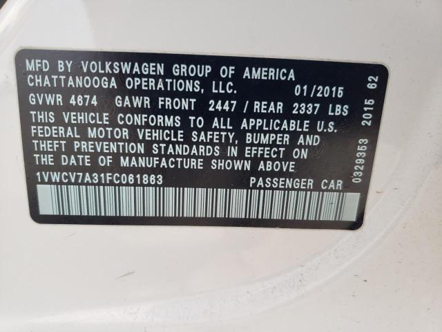 2015 VOLKSWAGEN PASSAT SEL - 1VWCV7A31FC061863
