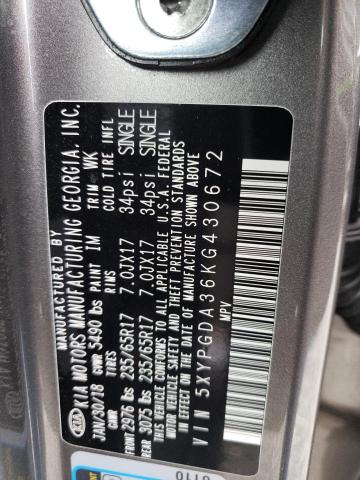 5XYPGDA36KG430672 KIA SORENTO L