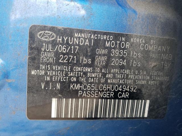 2017 HYUNDAI IONIQ BLUE - KMHC65LC6HU049492