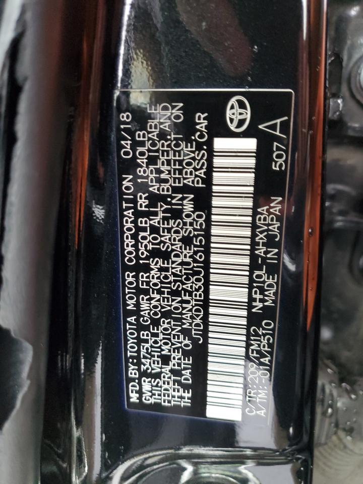 JTDKDTB30J1615150 TOYOTA PRIUS 2018