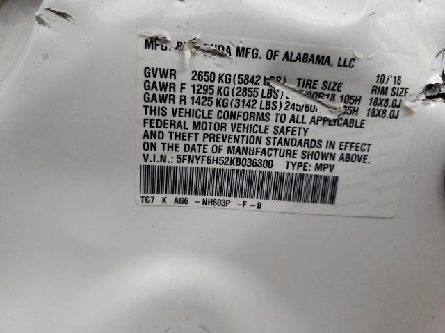 2019 HONDA PILOT EXL - 5FNYF6H52KB036300