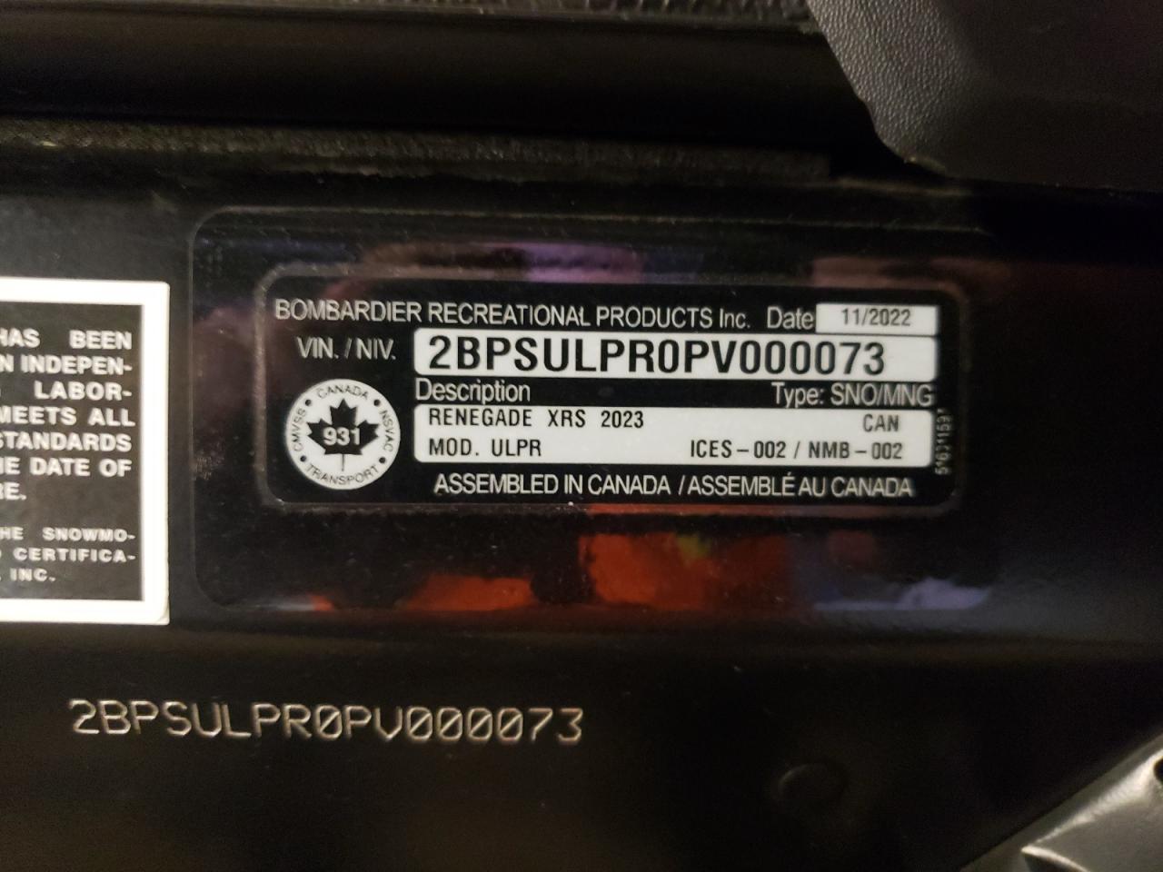 2BPSULPR0PV000073 SKI DOO SNOWMOBILE 2023