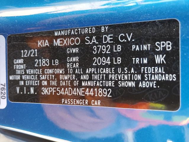 3KPF54AD4NE441892 KIA Forte Gt Line