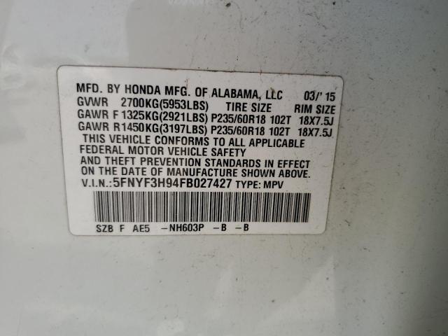 2015 HONDA PILOT TOUR - 5FNYF3H94FB027427