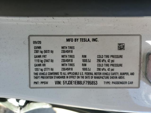 5YJ3E1EB8LF795853 Tesla MODEL 3