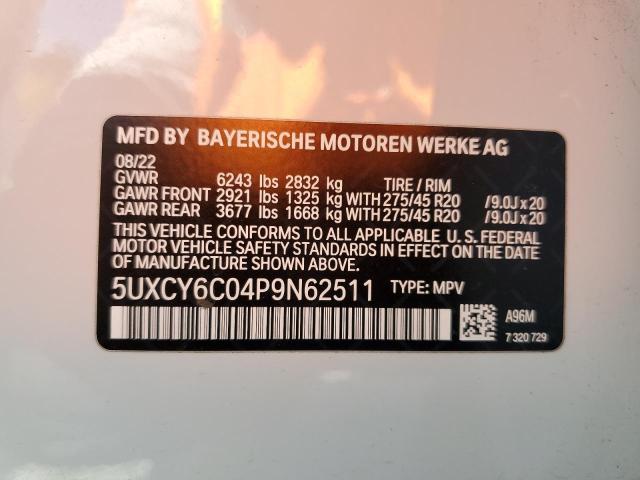 2023 BMW X6 XDRIVE4 - 5UXCY6C04P9N62511