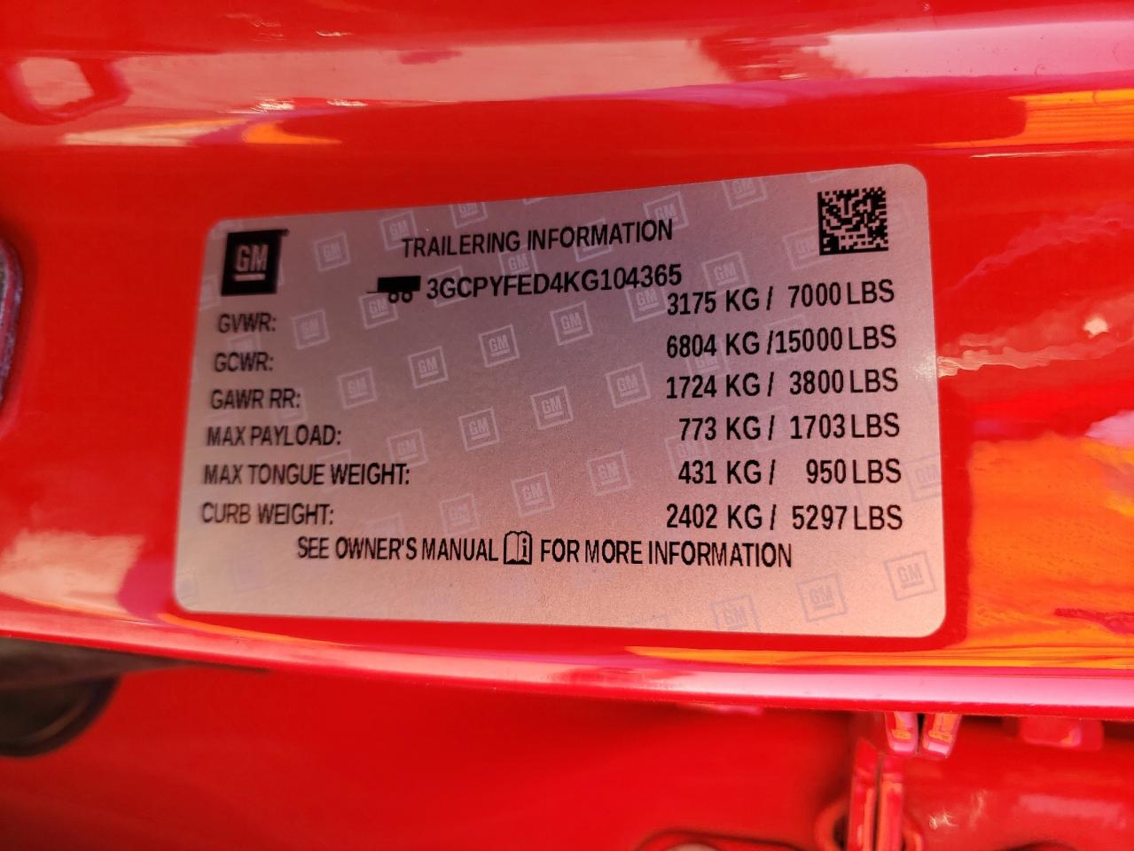 3GCPYFED4KG104365 CHEVROLET ALL Models 2019