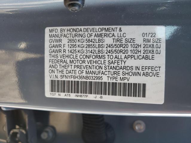 2022 HONDA PILOT SPOR - 5FNYF6H36NB032995