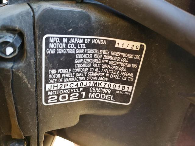 2021 HONDA CBR600 RA - JH2PC40J1MK700181