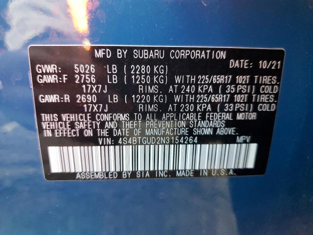 2022 SUBARU OUTBACK WI 4S4BTGUD2N3154264