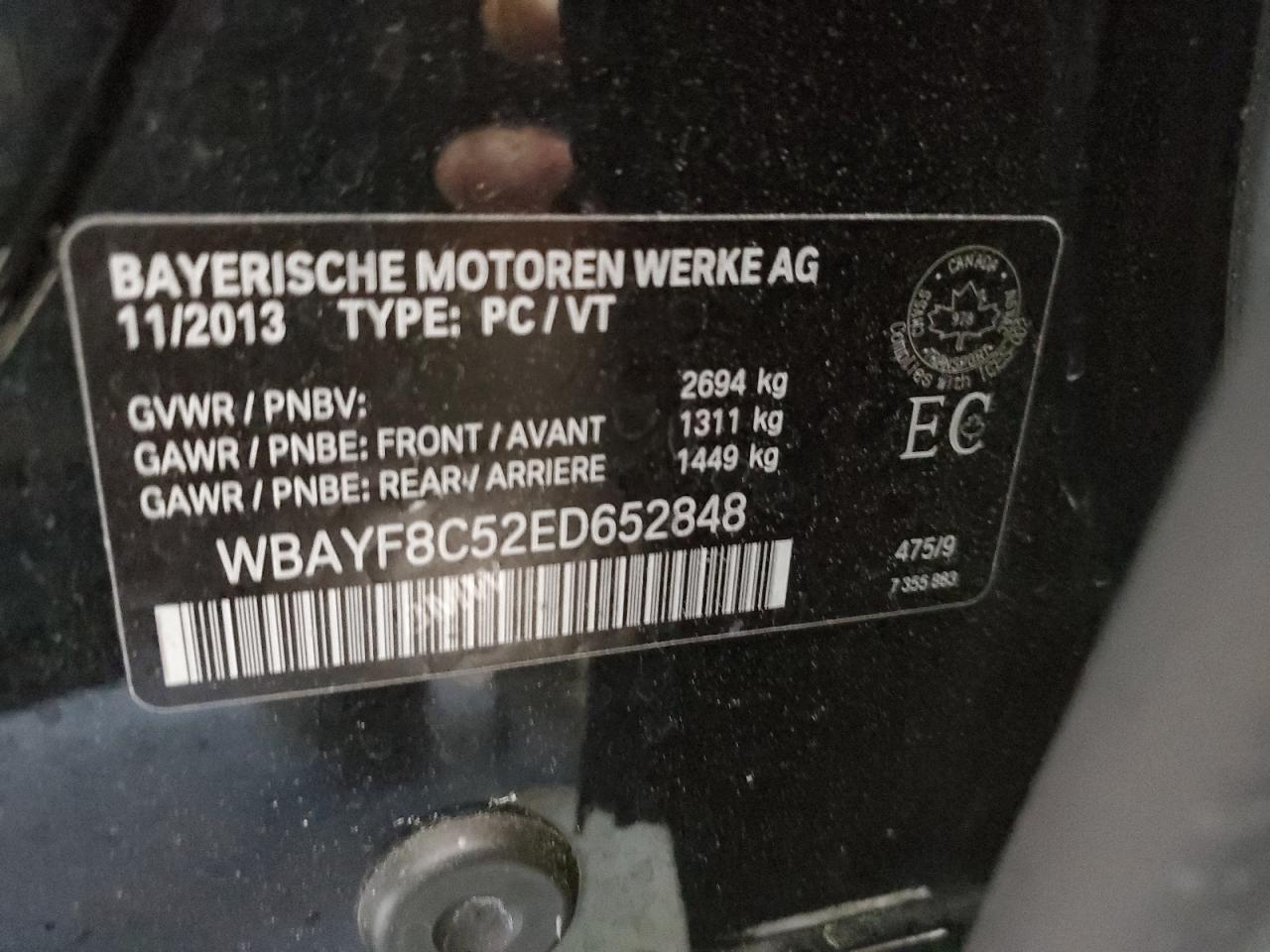 VIN WBAYF8C52ED652848 2014 BMW 7 SERIES no.12