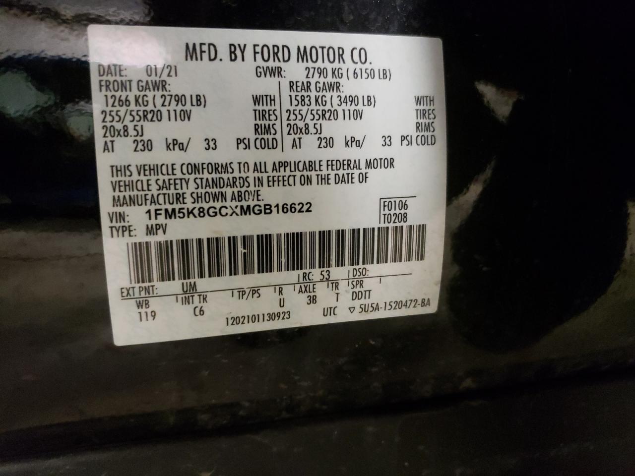 1FM5K8GCXMGB16622 2021 Ford Explorer St