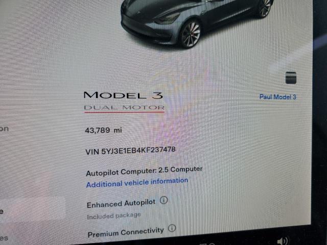 5YJ3E1EB4KF237478 Tesla MODEL 3